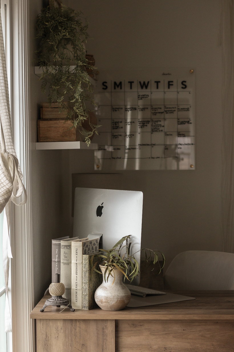 Interior decorator and home blogger Liz Fourez shares a peek inside her cozy home office