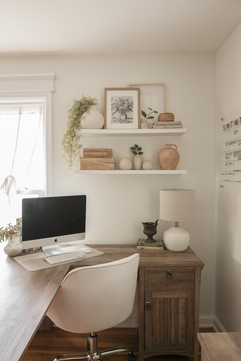 Interior decorator and home blogger Liz Fourez shares a peek inside her cozy home office