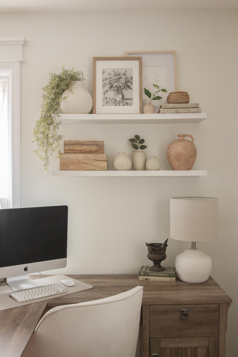 Interior decorator and home blogger Liz Fourez shares a peek inside her cozy home office