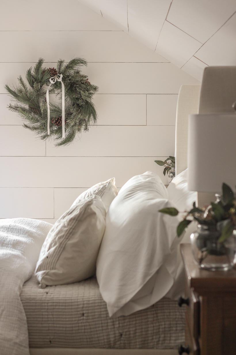 Home blogger and interior decorator Liz Fourez shares a bedroom refresh for Christmas