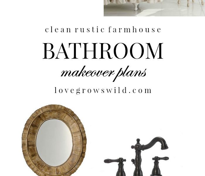 See our plans for transforming this dated, disgusting bathroom into a clean, beautiful space with a touch of farmhouse charm! Follow along with the makeover at LoveGrowsWild.com