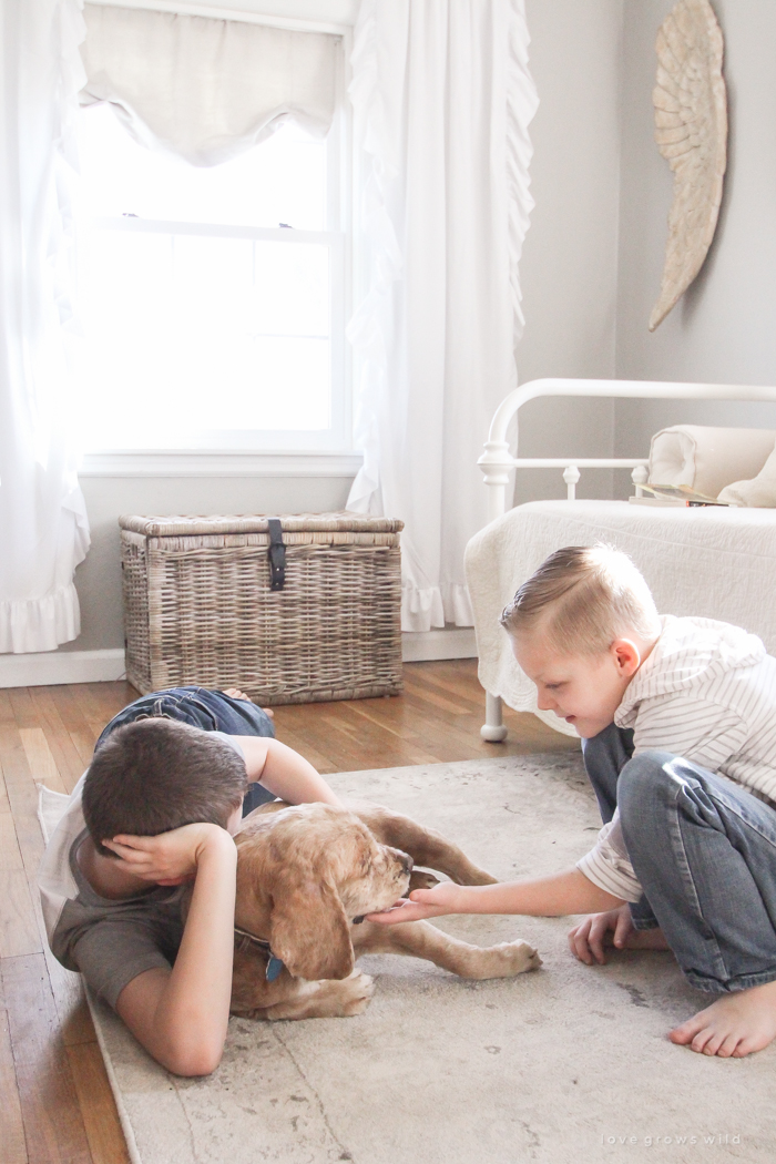 A super sweet playroom design featured in a beautiful Indiana farmhouse