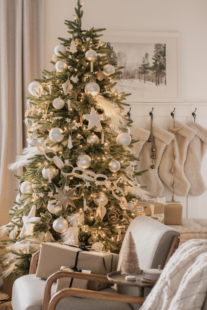 A beautiful living room dressed for the holidays by home blogger and interior decorator Liz Fourez