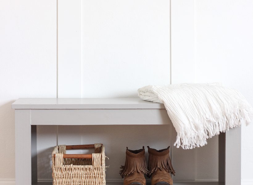 Home and lifestyle blogger Liz Fourez shows how to make a simple bench with storage that would be perfect for an entryway or at the foot of a bed. Follow her easy step-by-step photo tutorial to create this beautiful DIY bench!