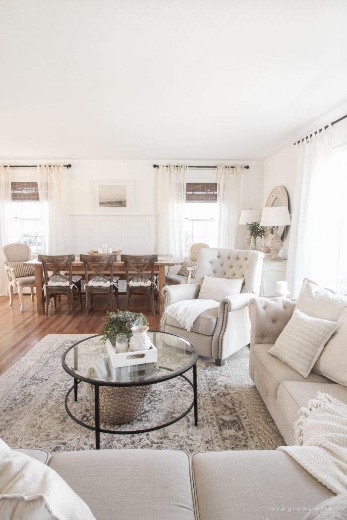 Take a tour of this beautiful newly updated living and dining room in blogger Liz Fourez's Indiana farmhouse.