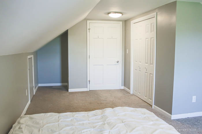 See our plans for transforming this bare, boring attic space into a cozy, farmhouse-style master bedroom! Follow along the with the makeover at LoveGrowsWild.com