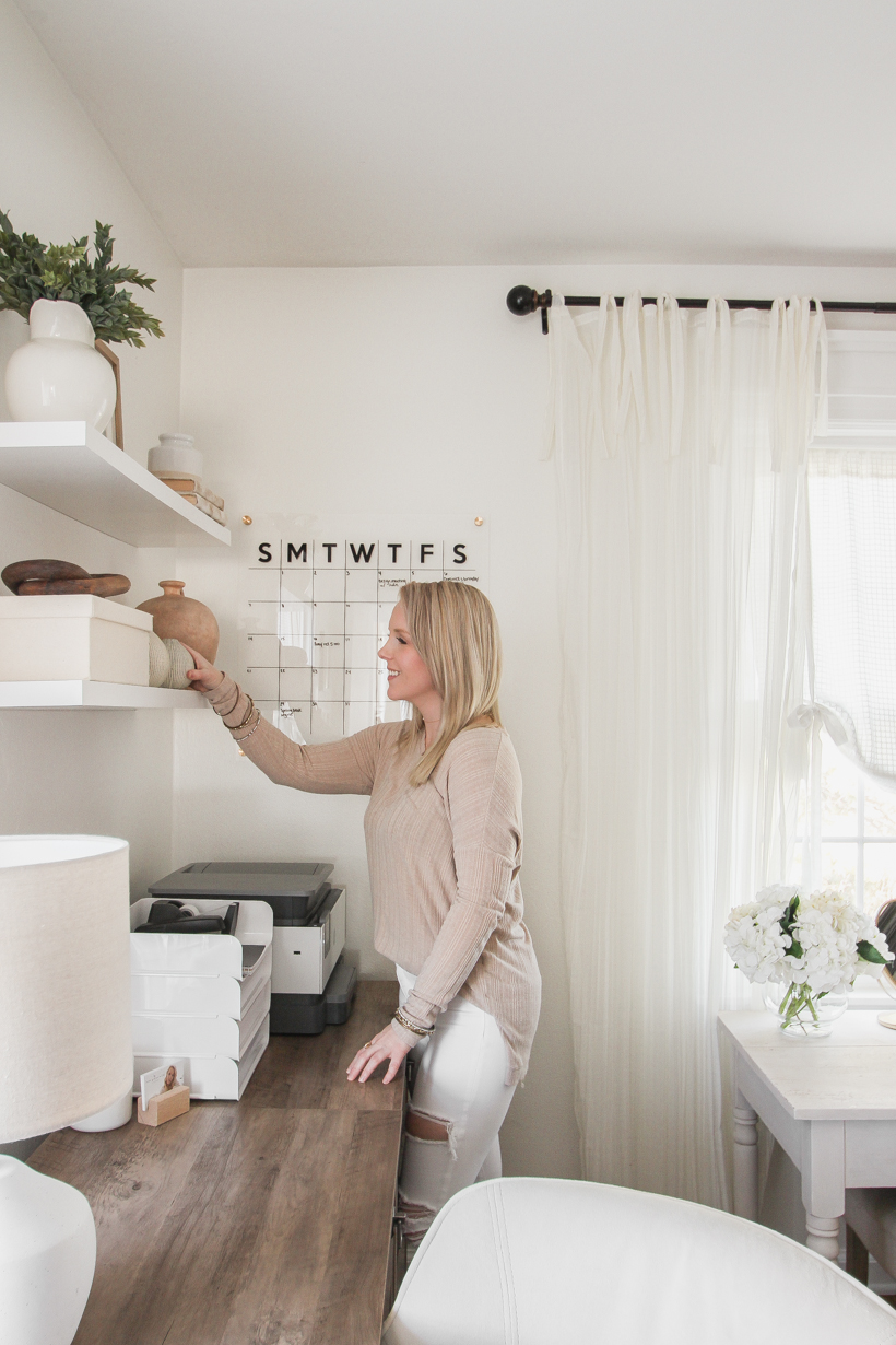 Home blogger and interior decorator Liz Fourez shares her home office that features antique furniture as the perfect storage pieces for her business.