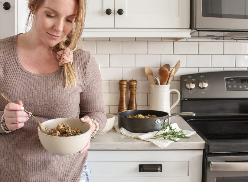 A quick, easy, lighter version of delicious beef stroganoff from the kitchen of home blogger Liz Fourez