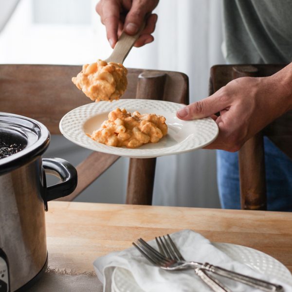 A delicious, creamy macaroni and cheese recipe that is made in a slow cooker! So easy!