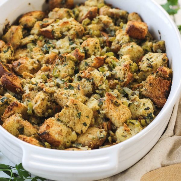 This simple stuffing recipe is a MUST for the holidays! Get the recipe at LoveGrowsWild.com