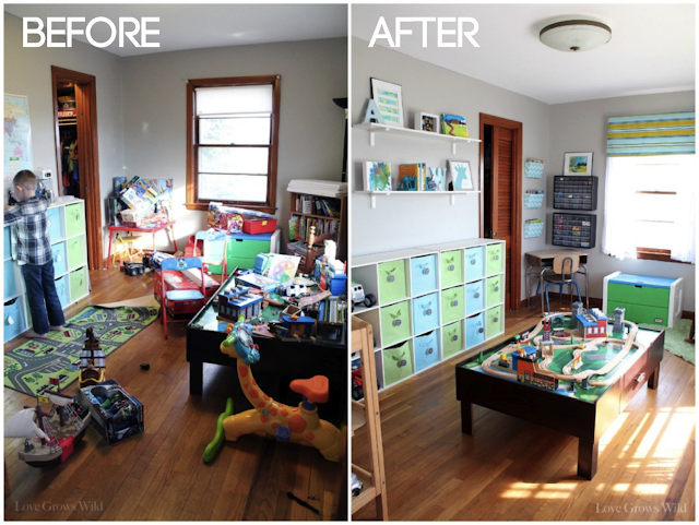 Kid's Playroom Makeover with lots of organizing tips and decor ideas! #playroom #kids #decor